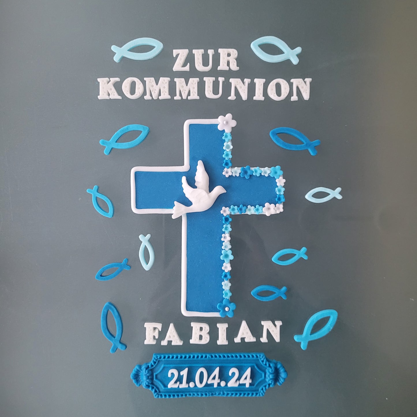 Tortendeko Kreuz +Taube +Blumenrand