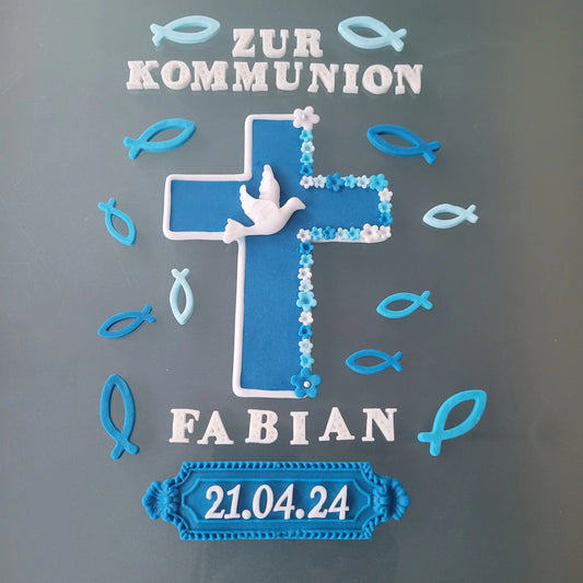 Tortendeko Kreuz Blumenrand Fische - Funny Bake