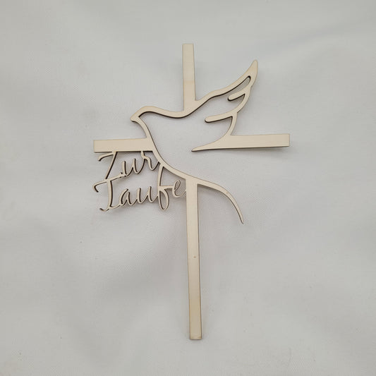 Tortenstecker Holz Kreuz&Taube zur Taufe