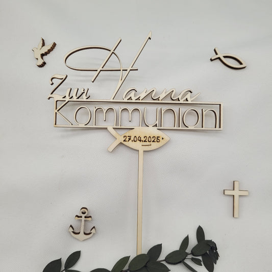 Tortenstecker Zur Kommunion Holz personalisiert