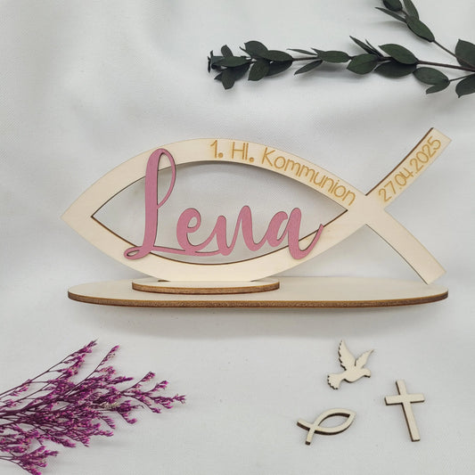 Kommunion Fisch Holzdekoration mit Ständer - Funny Bake