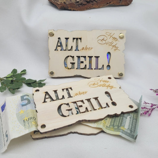 Geldkarte "Alt,aber GEIL" Holzkarte - Funny Bake