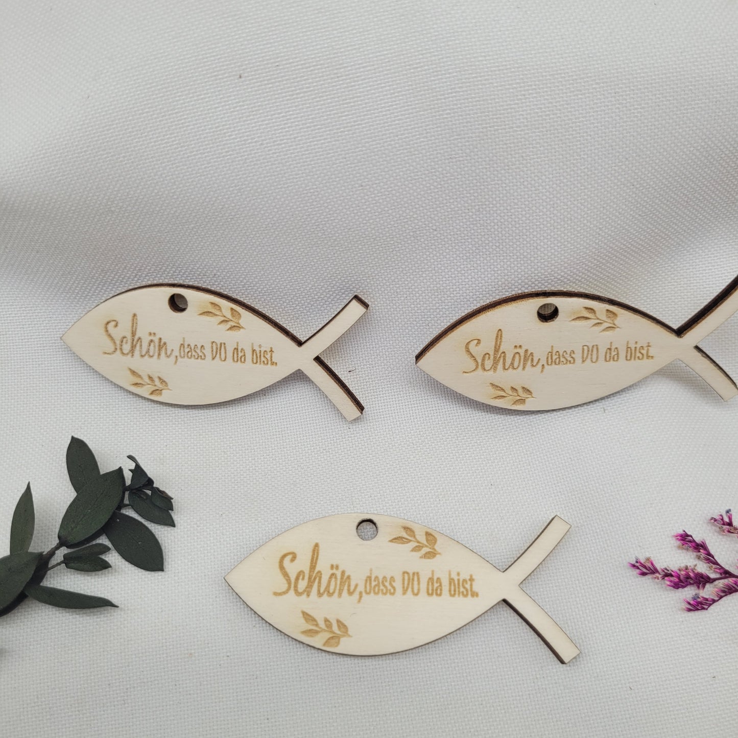 Holzanhänger Fisch - Schön,dass DU da bist.