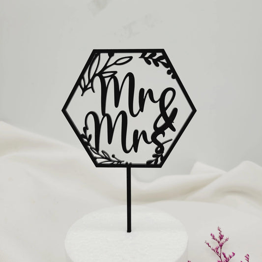 MR &MRS Hochzeit 6eckig Floral - Funny Bake