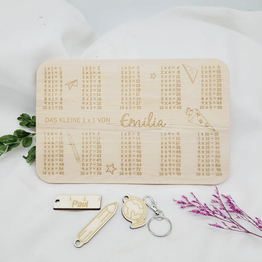 Frühstücksbrett Das kleine 1x1 Schulanfang mit Namen - Funny Bake