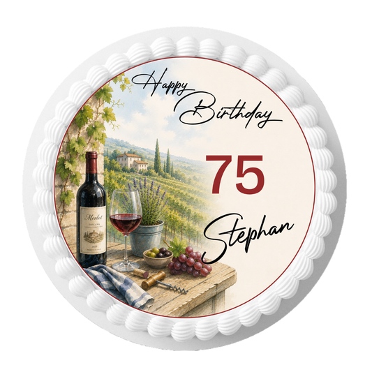 Tortenaufleger Happy Birthday Mann – Weinliebhaber personalisiert