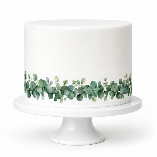 Tortenband Eukalyptus Efeu Ranke – essbares Zuckerpapier für Taufe, Hochzeit & Geburtstag