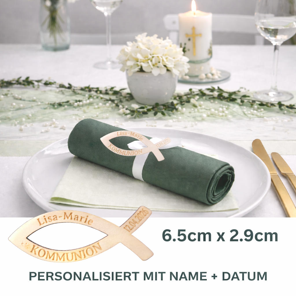 Personalisierter Holzfisch Kommunion mit Name & Datum Streudeko – Funny Bake
