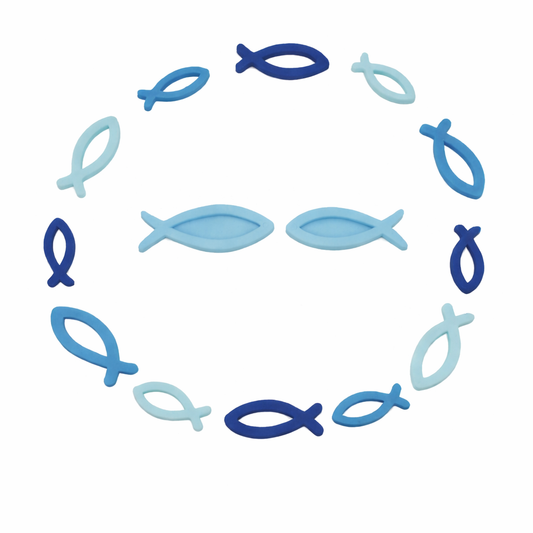 14 Fische aus Fondant – essbare Tortendekoration in Wunschfarben