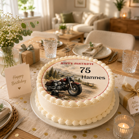 Tortenaufleger Happy Birthday Biker & Motorradliebhaber – personalisiert