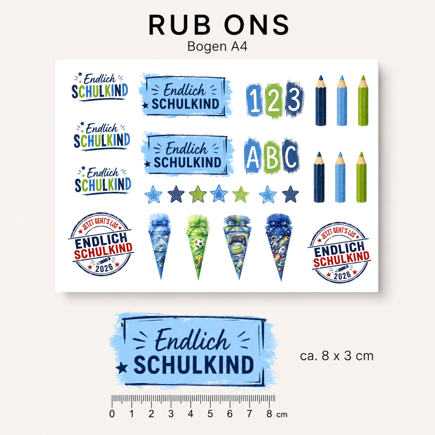 Rub Ons Einschulung Jungen – Sticker Schulanfang A4