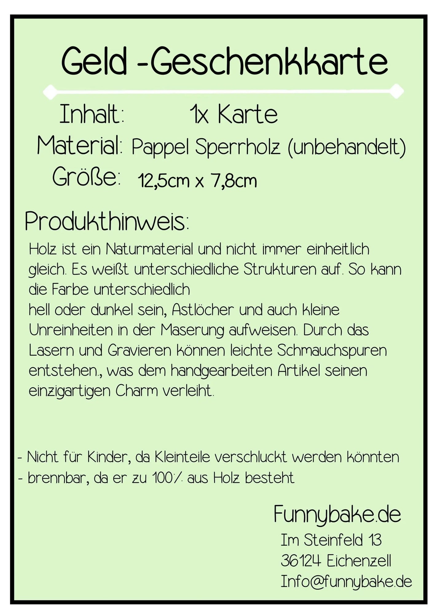 Geschenkkarte Finanzspritze Holzkarte - Funny Bake