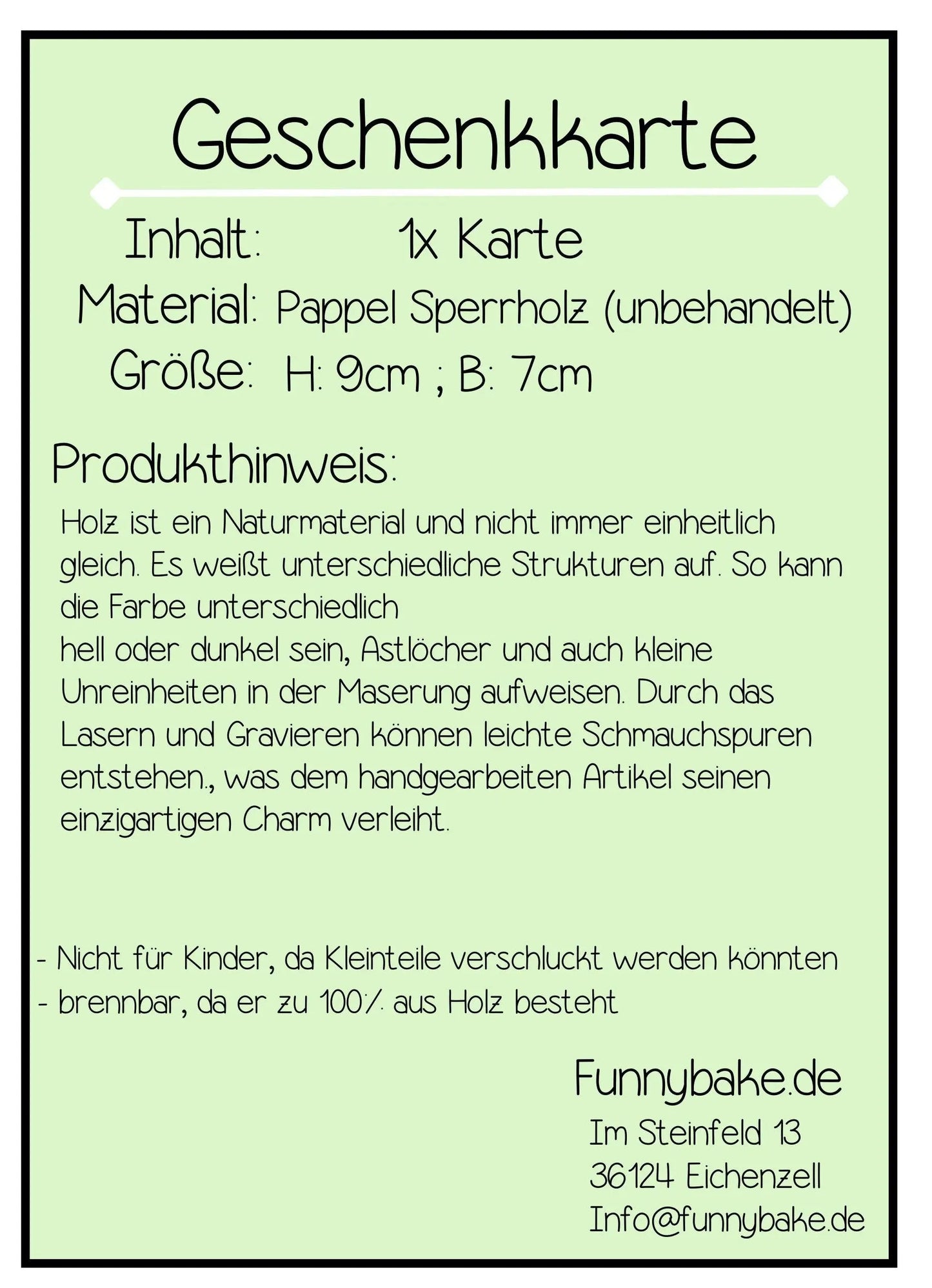 Geschenkkarte Holzkarte Glücksbringer - Funny Bake