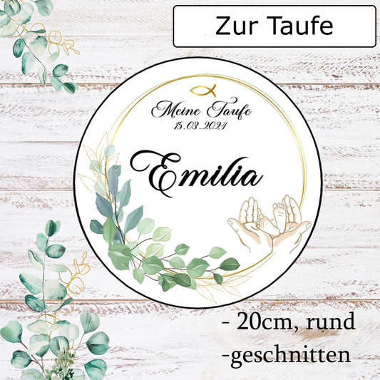 Tortenaufleger Taufe Eukalyptus & Goldrahmen - Funny Bake