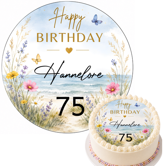 Tortenaufleger Blumen Frau Geburtstag – personalisierbar mit Name & Zahl