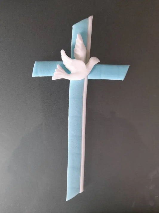 Kreuz aus Fondant taube in der mitte farbe wählbar hier hellblau