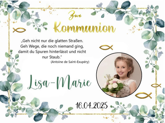 Tortenaufleger Kommunion eukalyptus eckig - Funny Bake