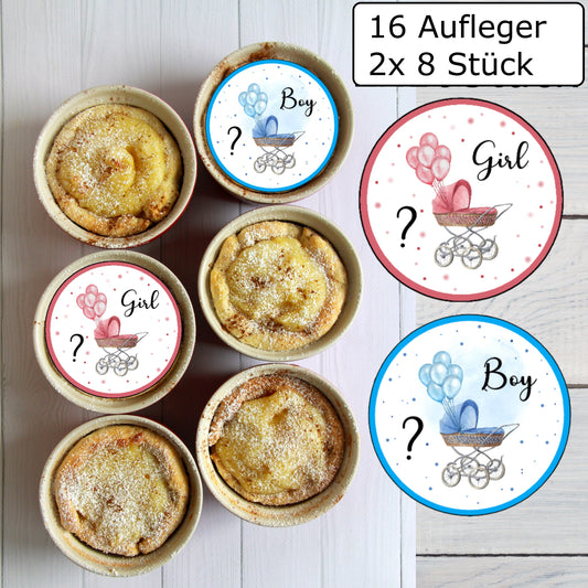 Gender Reveal Muffinaufleger Kinderwagen