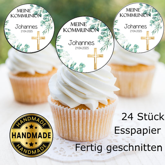 Muffin Aufleger -Meine Kommunion- mit Kreuz