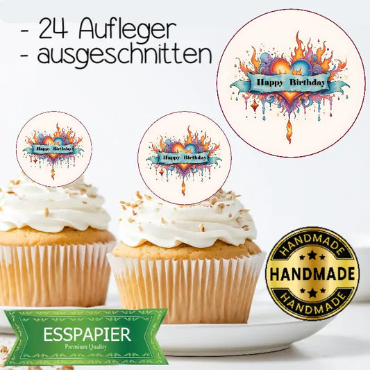 Muffinaufleger Happy Birthday moderne Art 24 Stück - Funny Bake