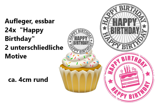 Muffinaufleger 24x Happy Birthday 2 Motive gemischt
