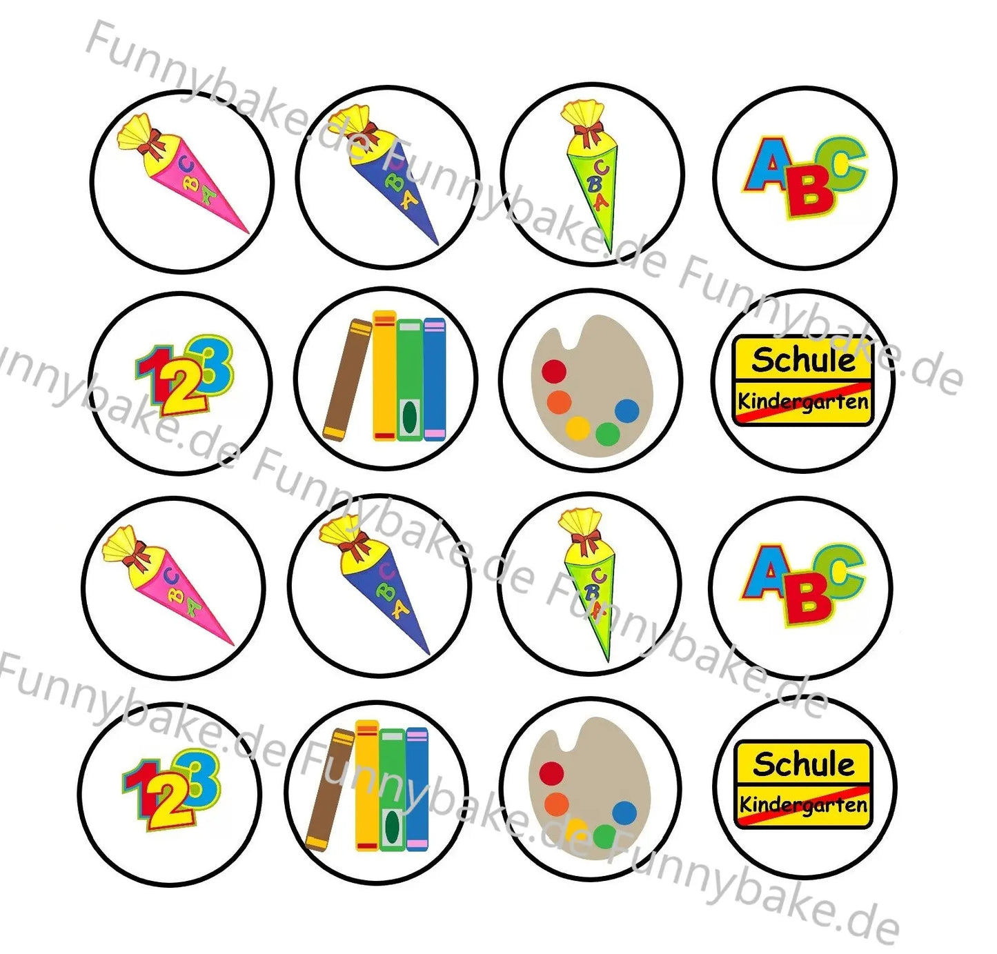 Einschulung Muffin Aufleger Esspapier -bunte Mischung - Funny Bake