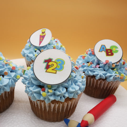 Einschulung Muffin Aufleger Esspapier -bunte Mischung