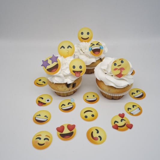 Emoji-Esspapier-Tortendeko-gelb-rund-Smileys