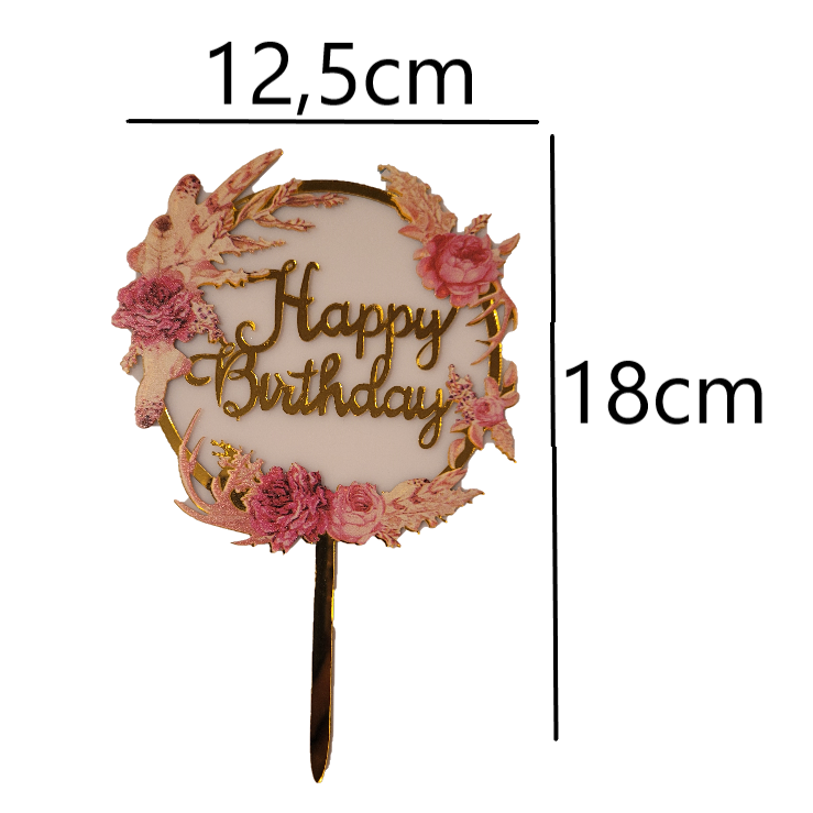 Tortenstecker Happy Birthday - Boho mit Federn und Blumen
