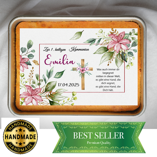 Tortenaufleger Kommunion Eckig mit Blumen