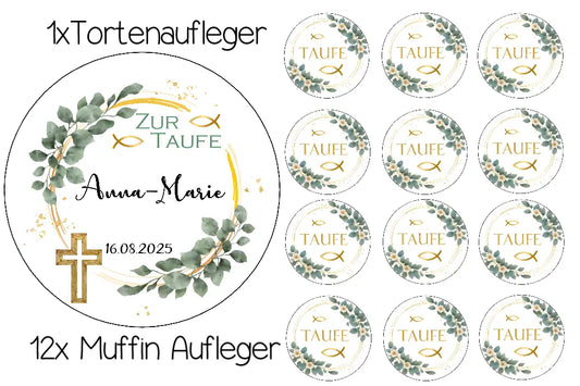 Tortenaufleger Set Taufe Kreuz und Fisch - Funny Bake