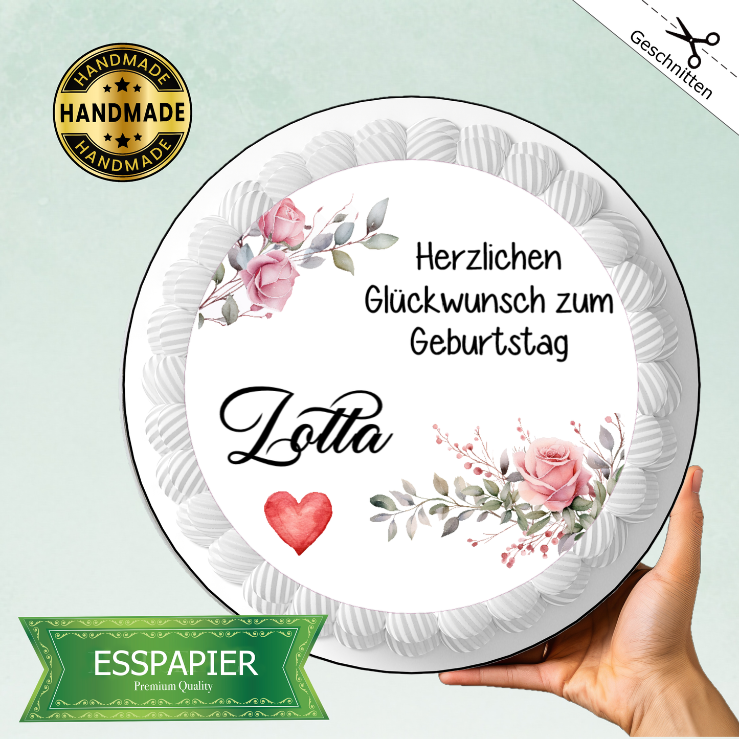 Tortenaufleger Herzlichen Glückwunsch mit Rosen
