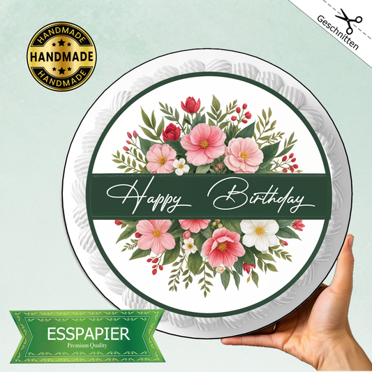 Tortenaufleger - Happy Birthday - Blumenstrauß