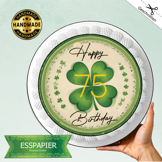 Tortenaufleger  Happy Birthday Kleeblatt mit Zahl