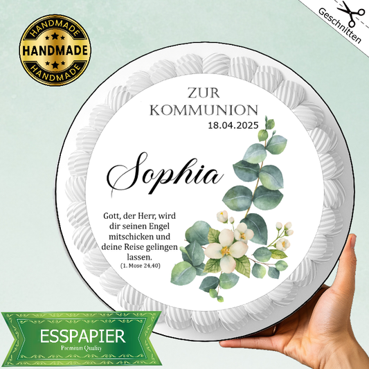 Tortenaufleger Kommunion mit Eukalyptuszweig