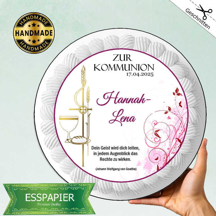 Tortenaufleger Kommunion rosa-pink-gold