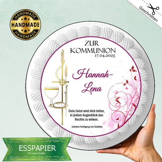 Tortenaufleger Kommunion rosa-pink-gold