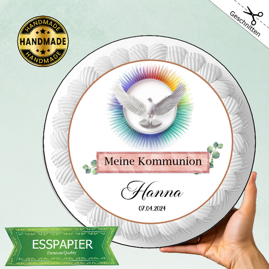 Tortenaufleger Kommunion Taube mit braun