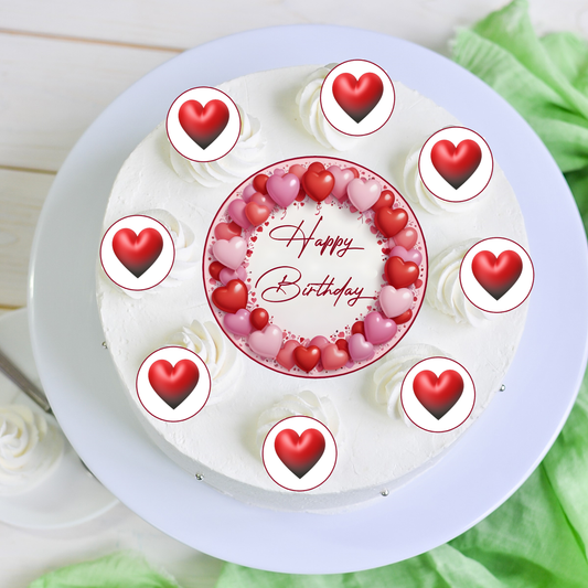 Tortenaufleger Happy Birthday Herzen mit Muffin Aufleger