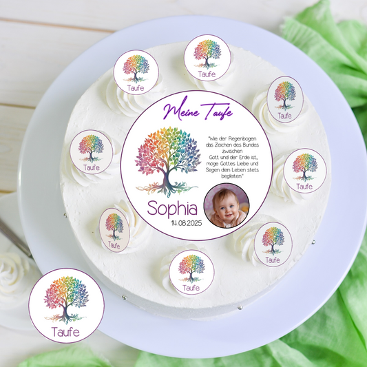 Tortenaufleger Set Taufe mit Lebensbaum