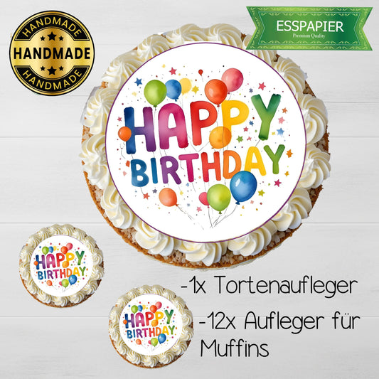 Tortenaufleger Set Happy Birthday "bunt" - Funny Bake