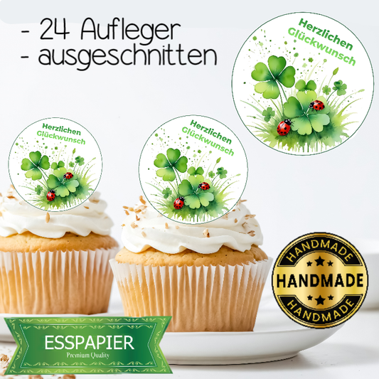 Muffinaufleger - Herzlichen Glückwunsch-  Kleeblatt