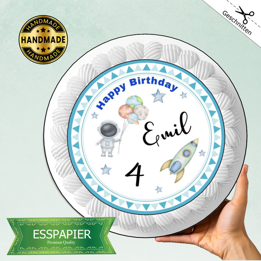 Tortenaufleger Weltraum mit Name und Zahl