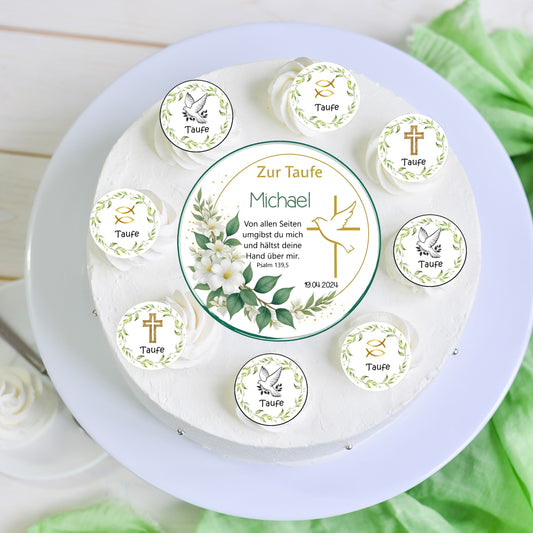 Tortenaufleger Set Taufe  Kreuz mit Taube