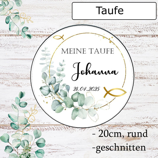 Tortenaufleger Zur Taufe Eukalyptus gold mit Fischen - Funny Bake