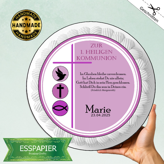 Tortenaufleger Kommunion pink altrosa