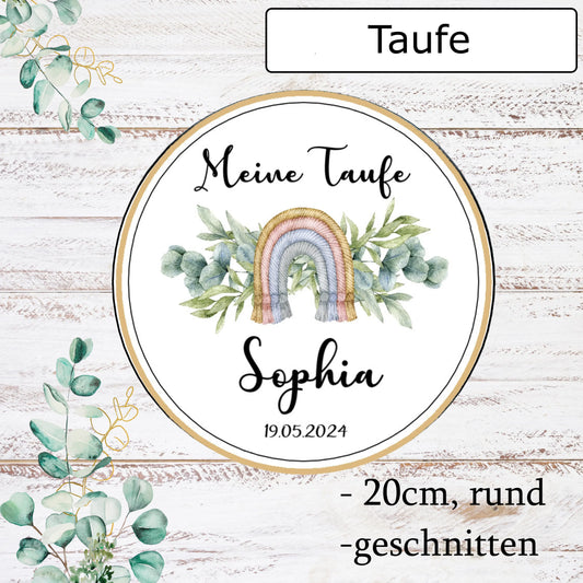 Tortenaufleger-Meine-Taufe-Pastell-Regenbogen-Boho-festliche-Eukalyptus-essbar