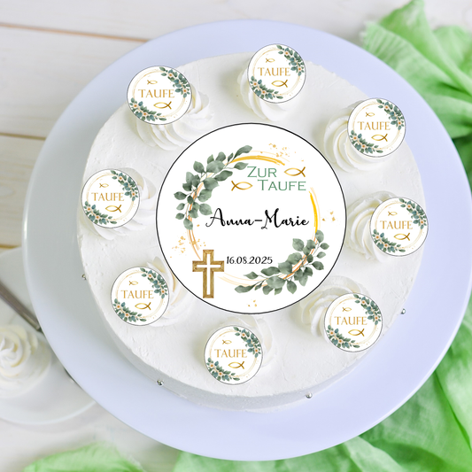 Tortenaufleger Set Taufe Kreuz und Fisch