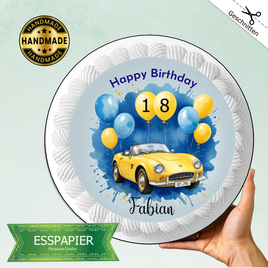 Tortenaufleger -gelbes Auto-