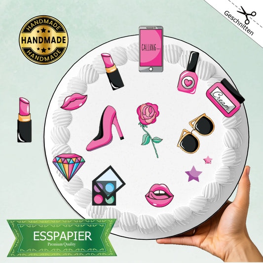 Tortenaufleger Teenager pink rosa Make Up - Funny Bake